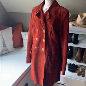 DKNY Rust Suede Double Breasted Coat